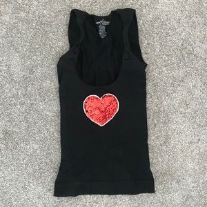 Smoothform Black Shapewear Red Heart Sequin Tank Top - Small